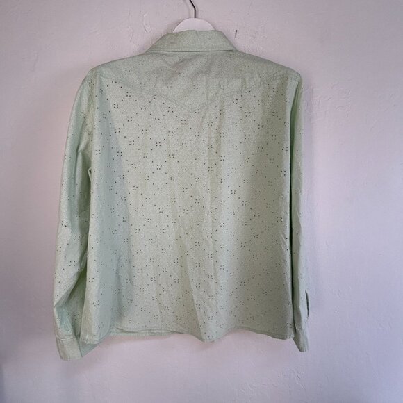 Back In The Saddle Womens Light Green Eyelet Snap Western Shirt 1X Cotton NWOT - Picture 2 of 8